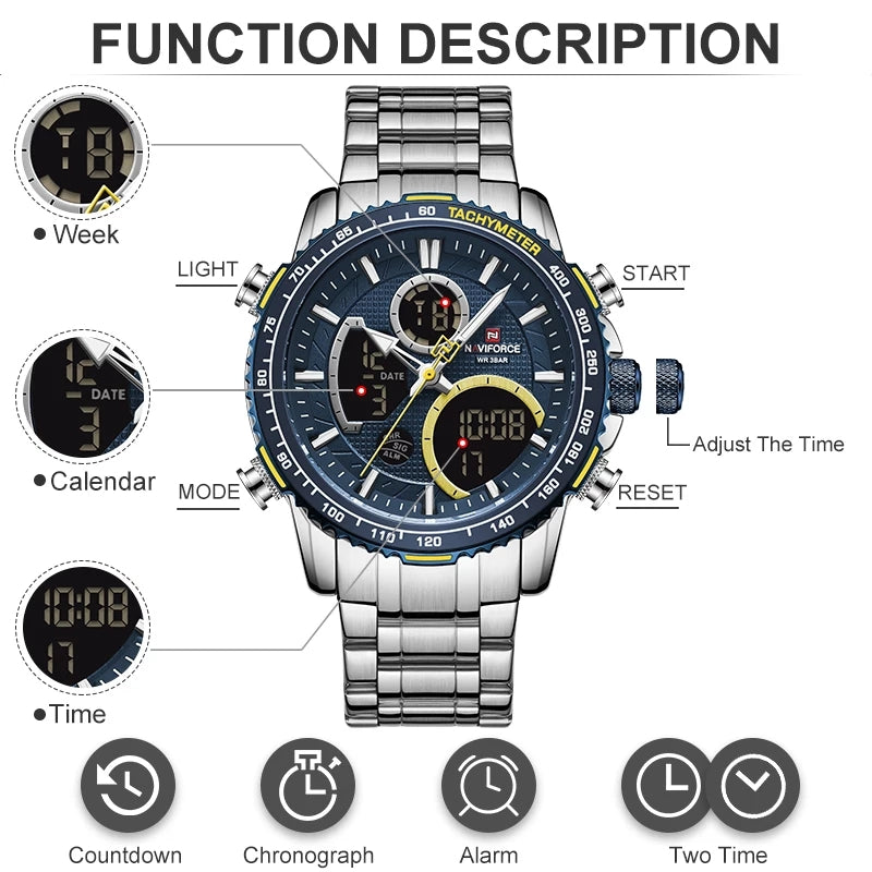 Naviforce 9182 Torpedo Men Watch - Silver Blue