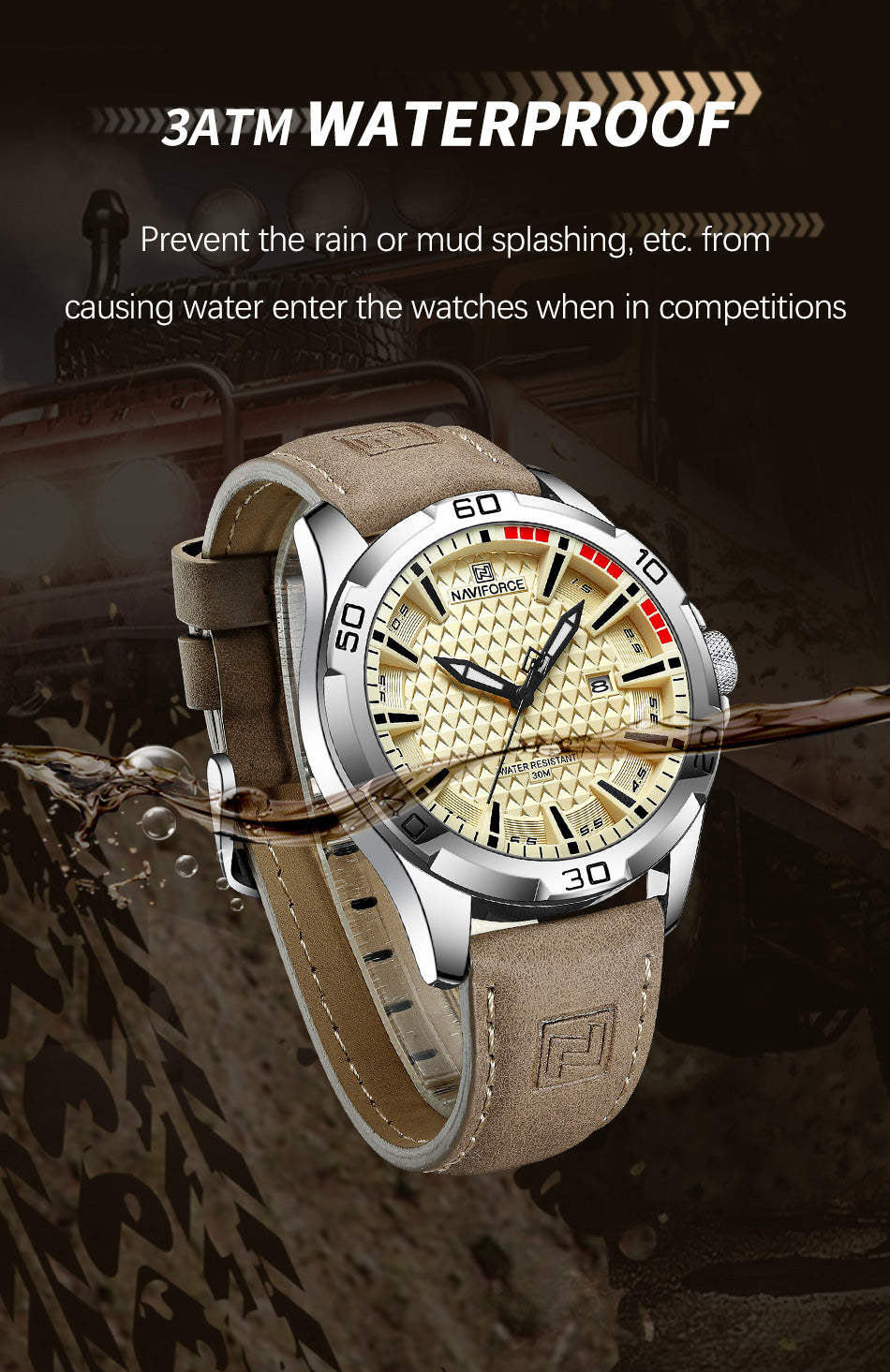 Naviforce 8023 Rotary Men Leather Watch - Brown