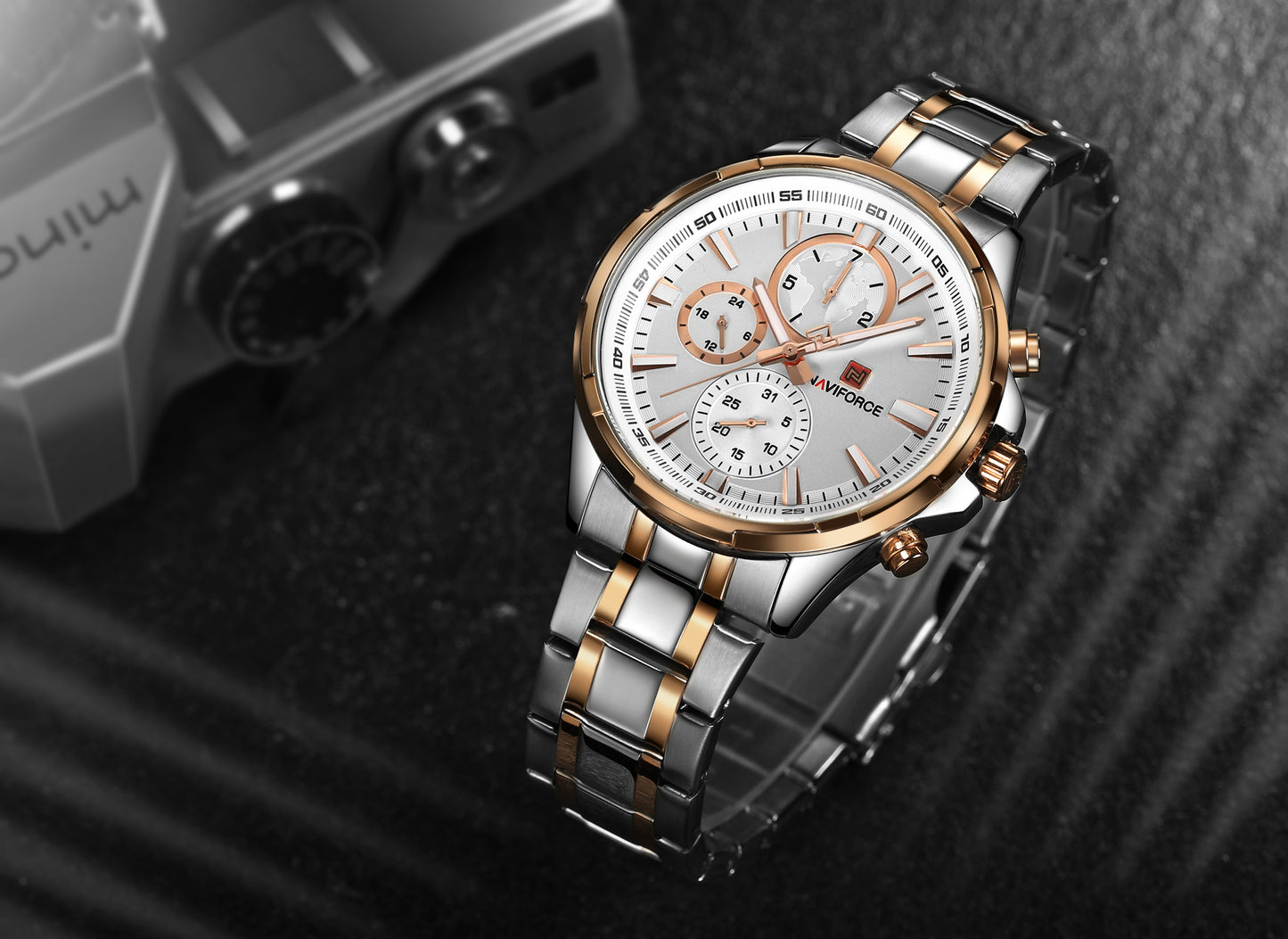 Naviforce 9089s Tourbillion Business Men Watch - Silver RoseGold