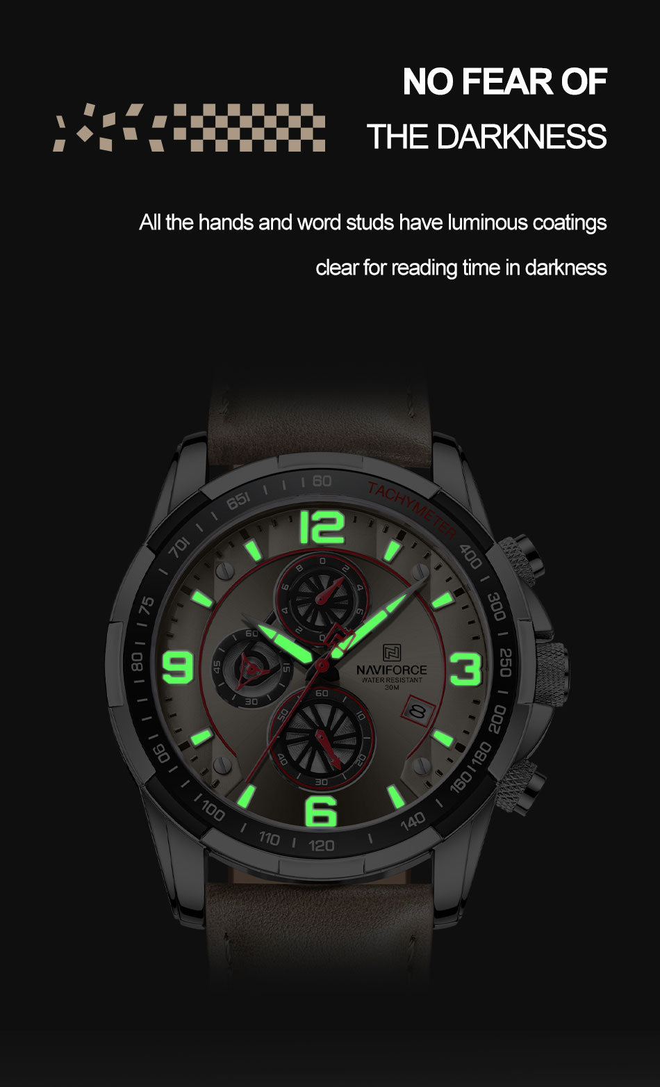 Naviforce 8020 Leather Quartz Chronograph Watch - Grey
