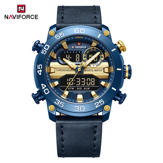 Naviforce 9235 Platinum Men Leather Watch - Blue