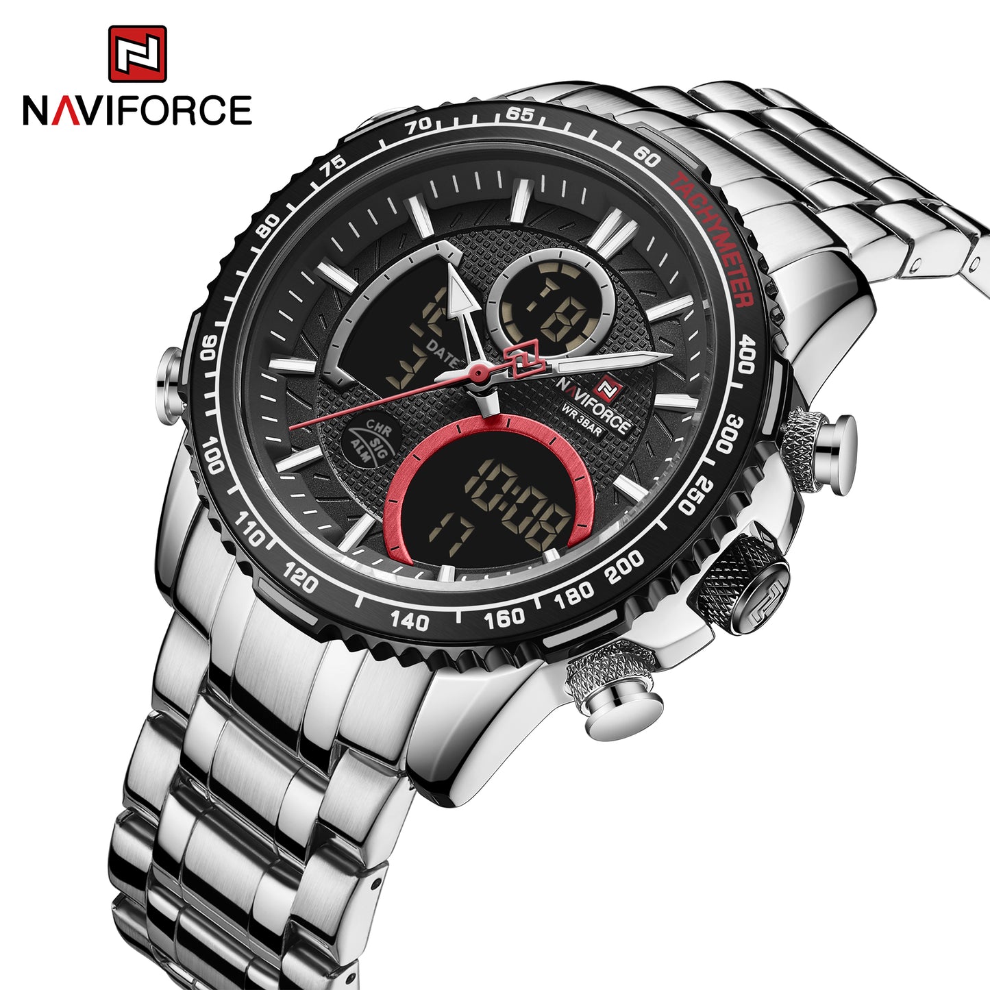 Naviforce 9182 Torpedo Men Watch - Silver Black