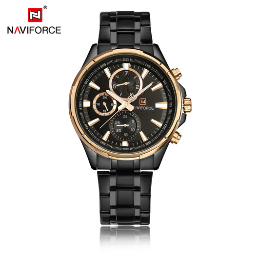 Naviforce 9089s Tourbillion Business Men Watch - Black RoseGold
