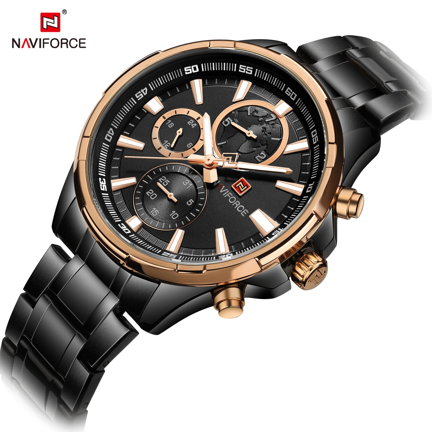 Naviforce 9089s Tourbillion Business Men Watch - Black RoseGold