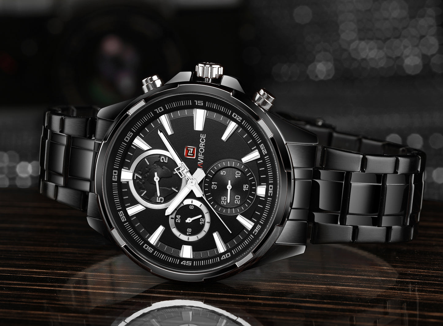 Naviforce 9089s Tourbillion Business Men Watch - Black White