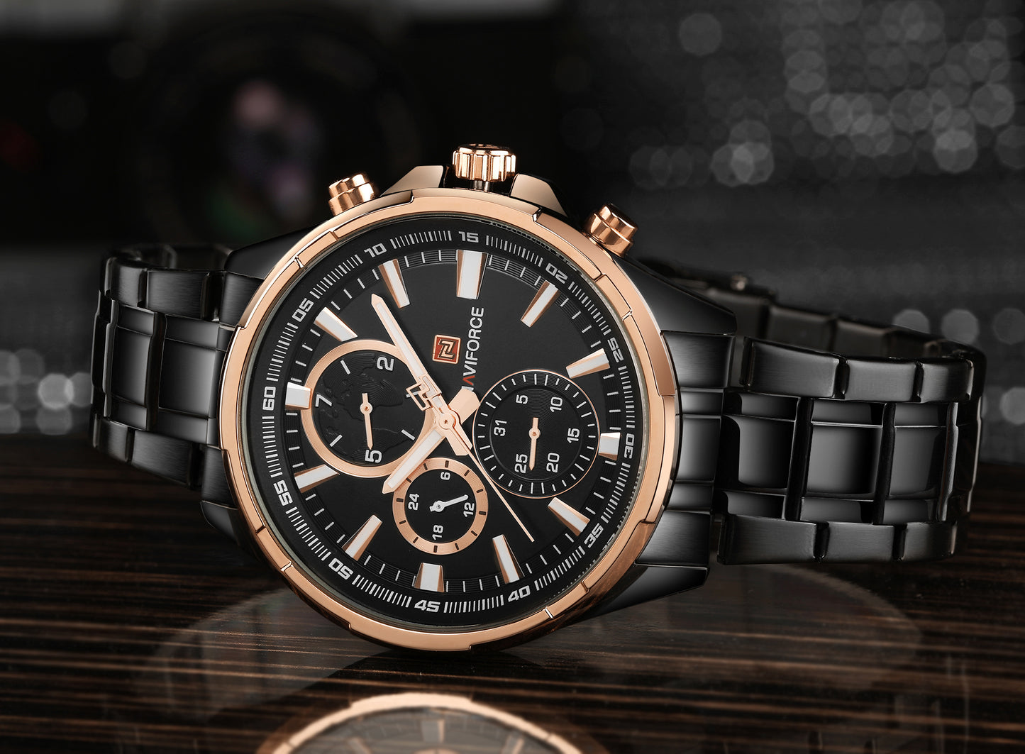 Naviforce 9089s Tourbillion Business Men Watch - Black RoseGold
