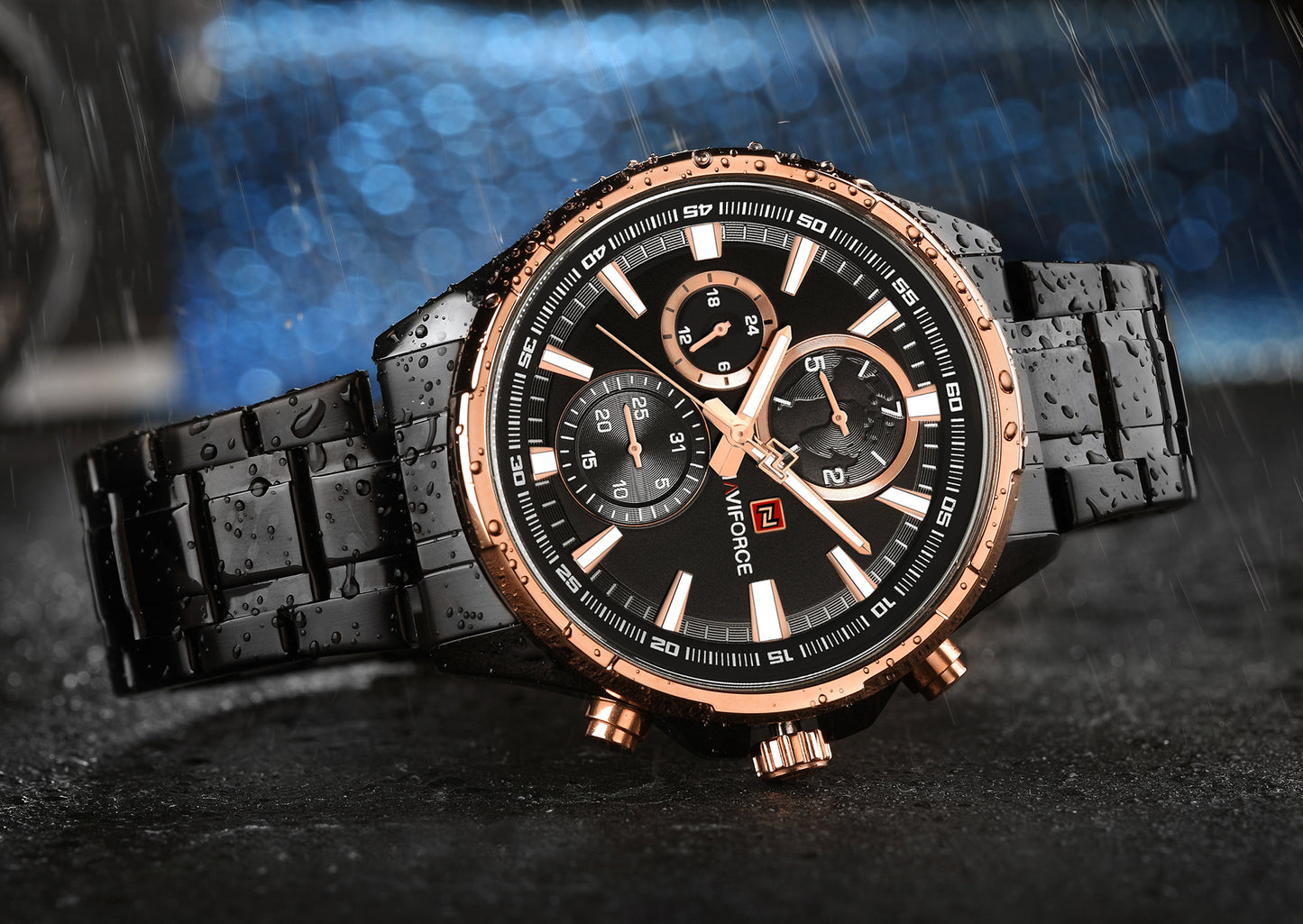 Naviforce 9089s Tourbillion Business Men Watch - Black RoseGold