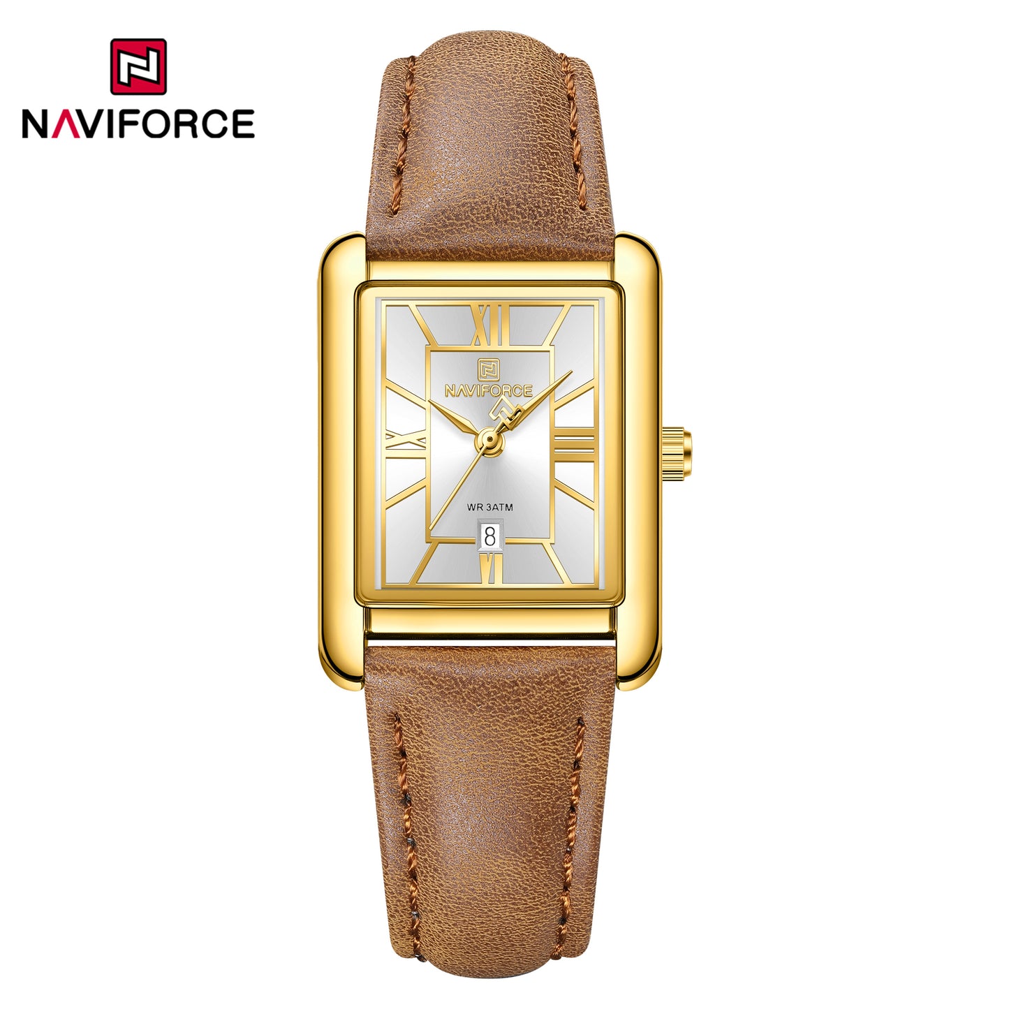 Naviforce 5074 Piper Women Leather Watch - Brown-White Gold
