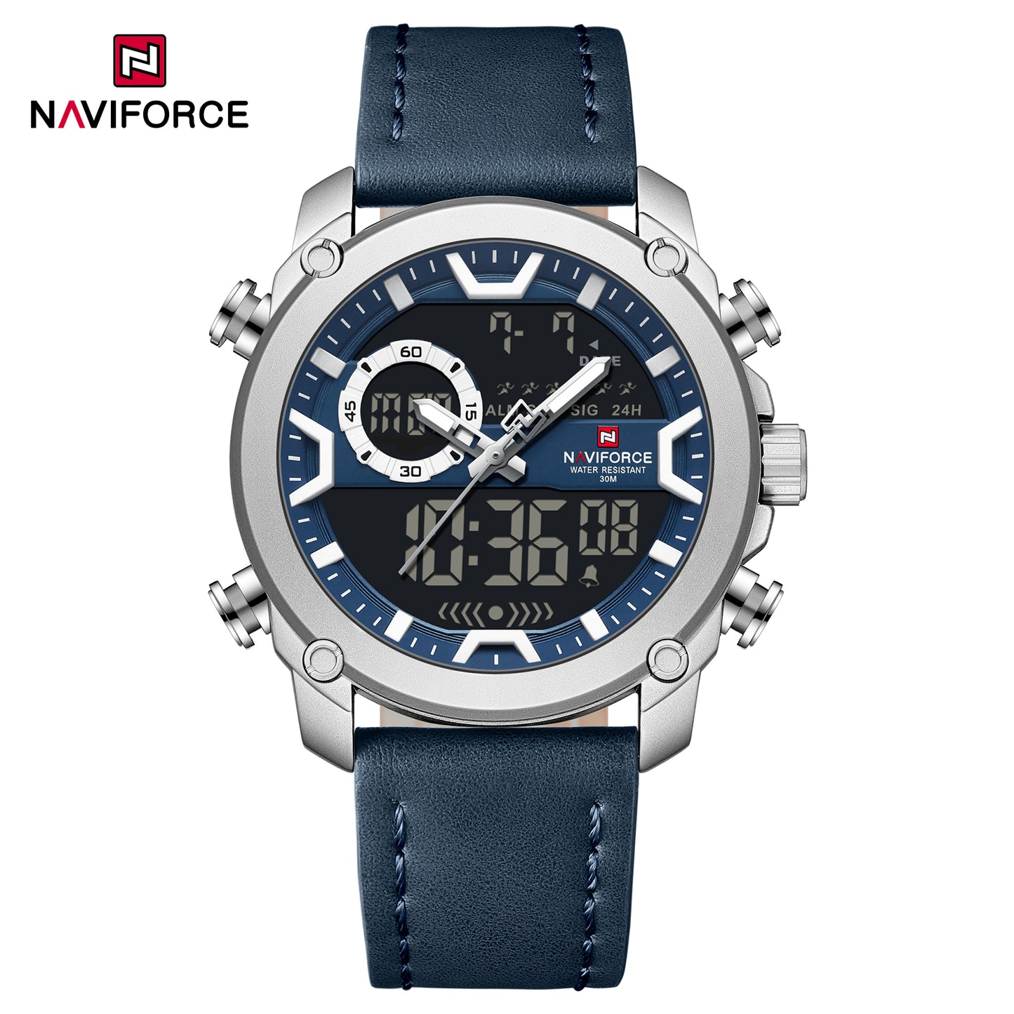 Naviforce 9261 Urban Men Leather Watch - Silver Blue