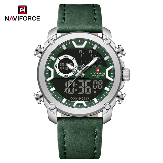 Naviforce 9261 Urban Men Leather Watch - Silver Green