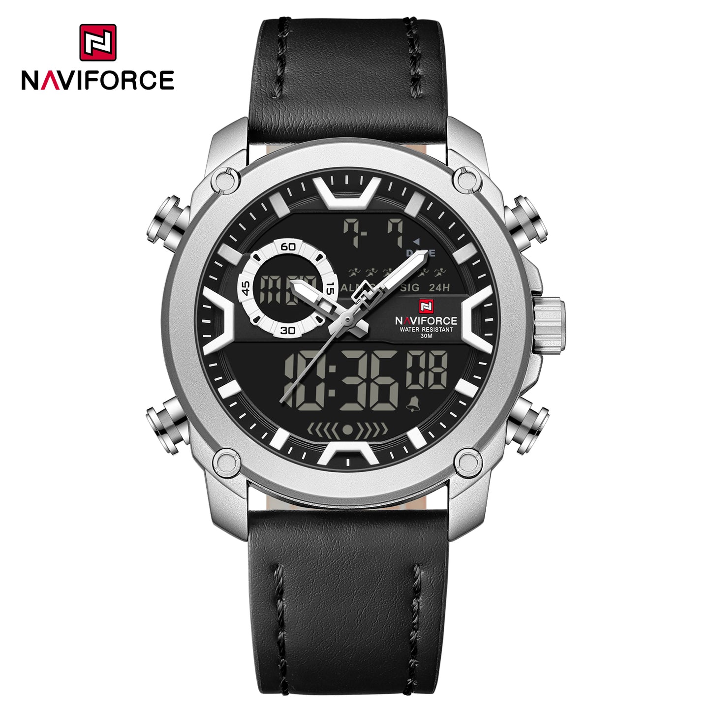 Naviforce 9261 Urban Men Leather Watch - Silver Black