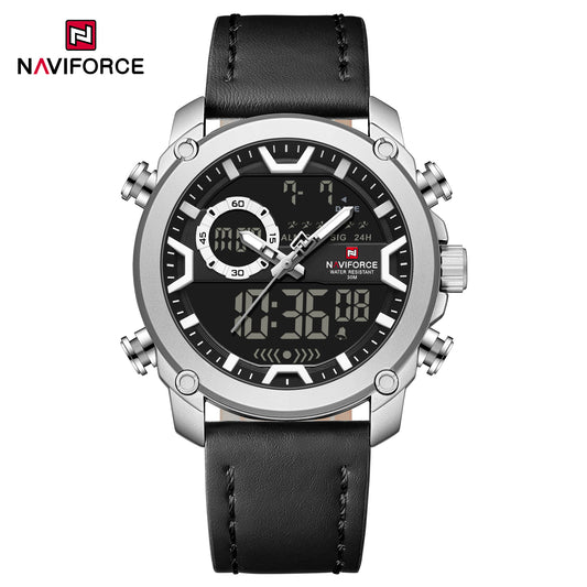 Naviforce 9261 Urban Men Leather Watch - Silver Black