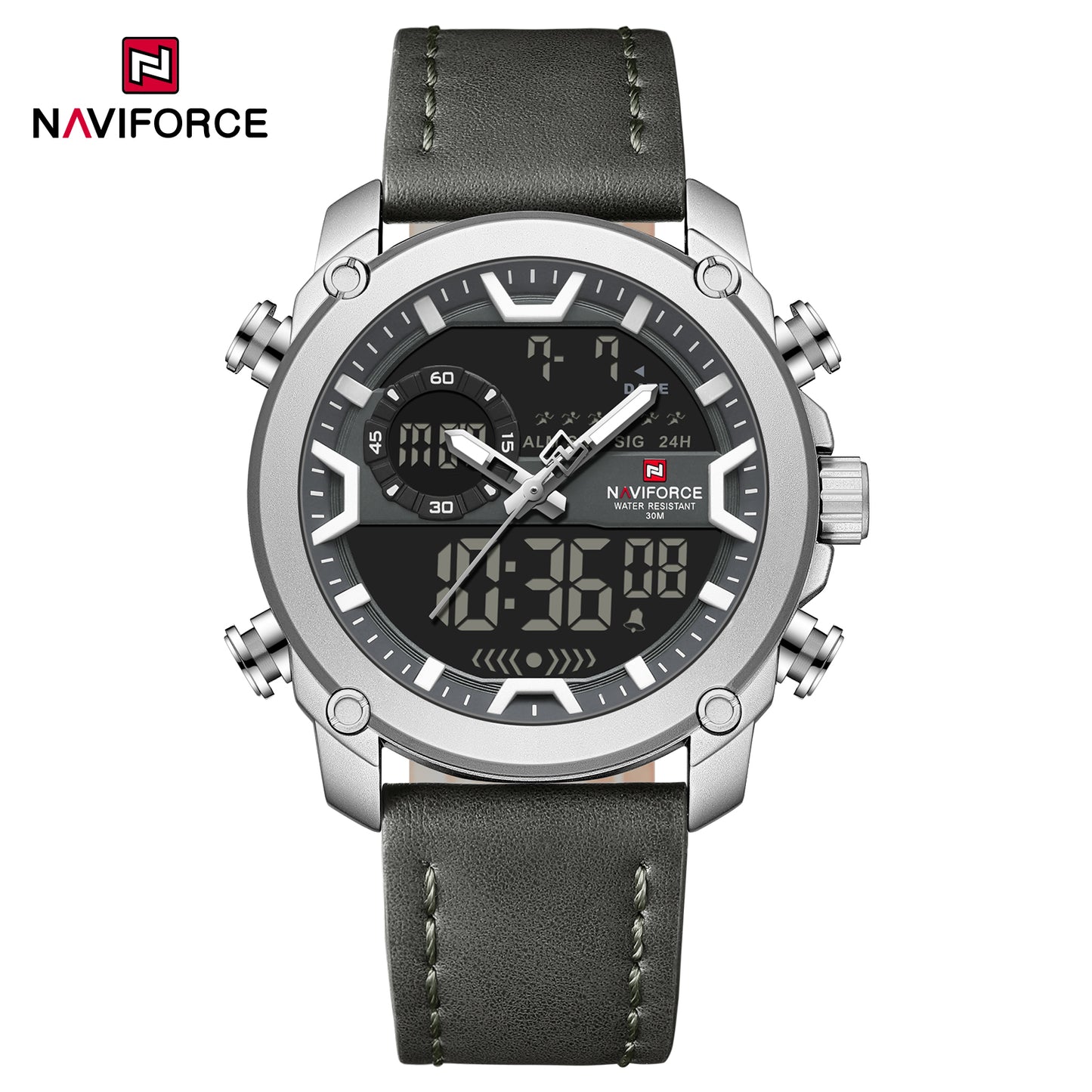 Naviforce 9261 Urban Men Leather Watch - Silver Grey