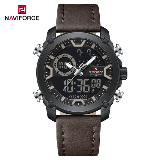 Naviforce 9261 Urban Men Leather Watch - Coffee-Brown Black