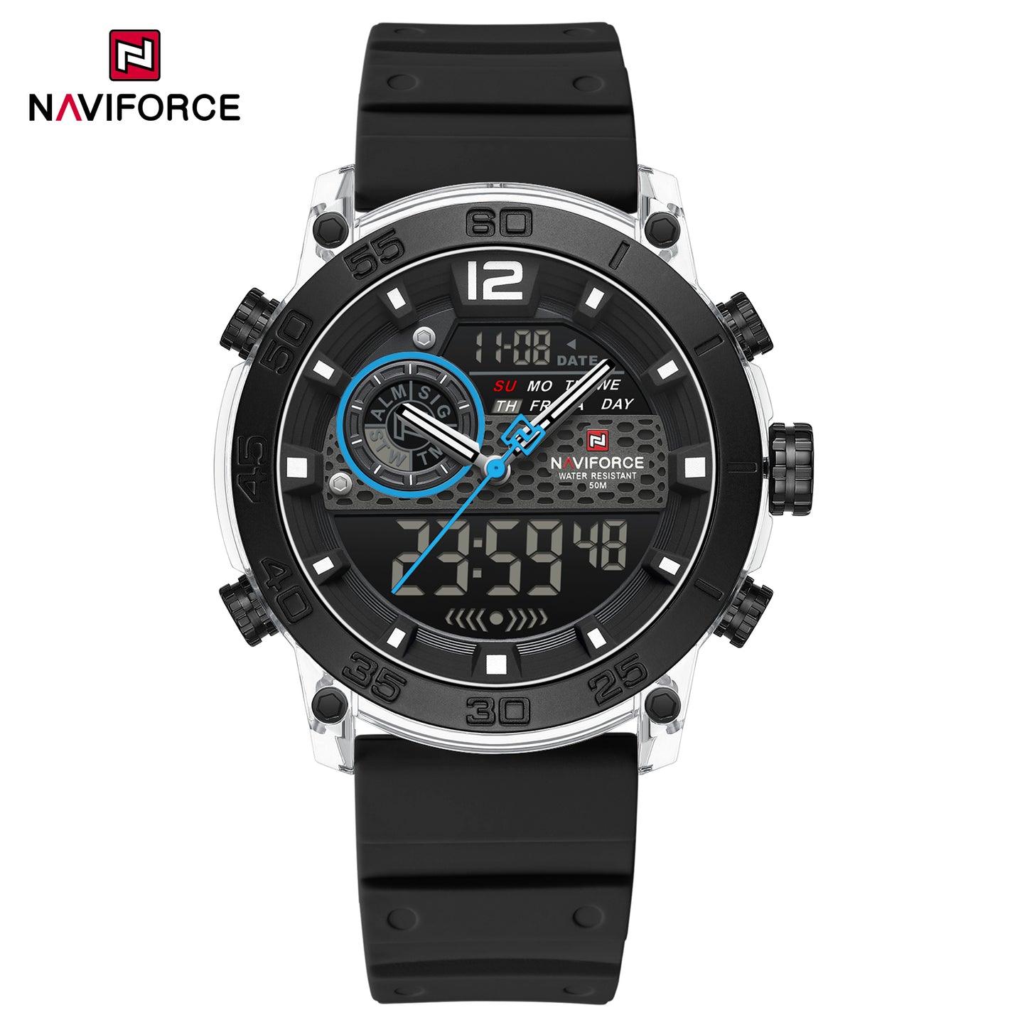 Naviforce 6104 Unisex Silicone Watch - Black-silver