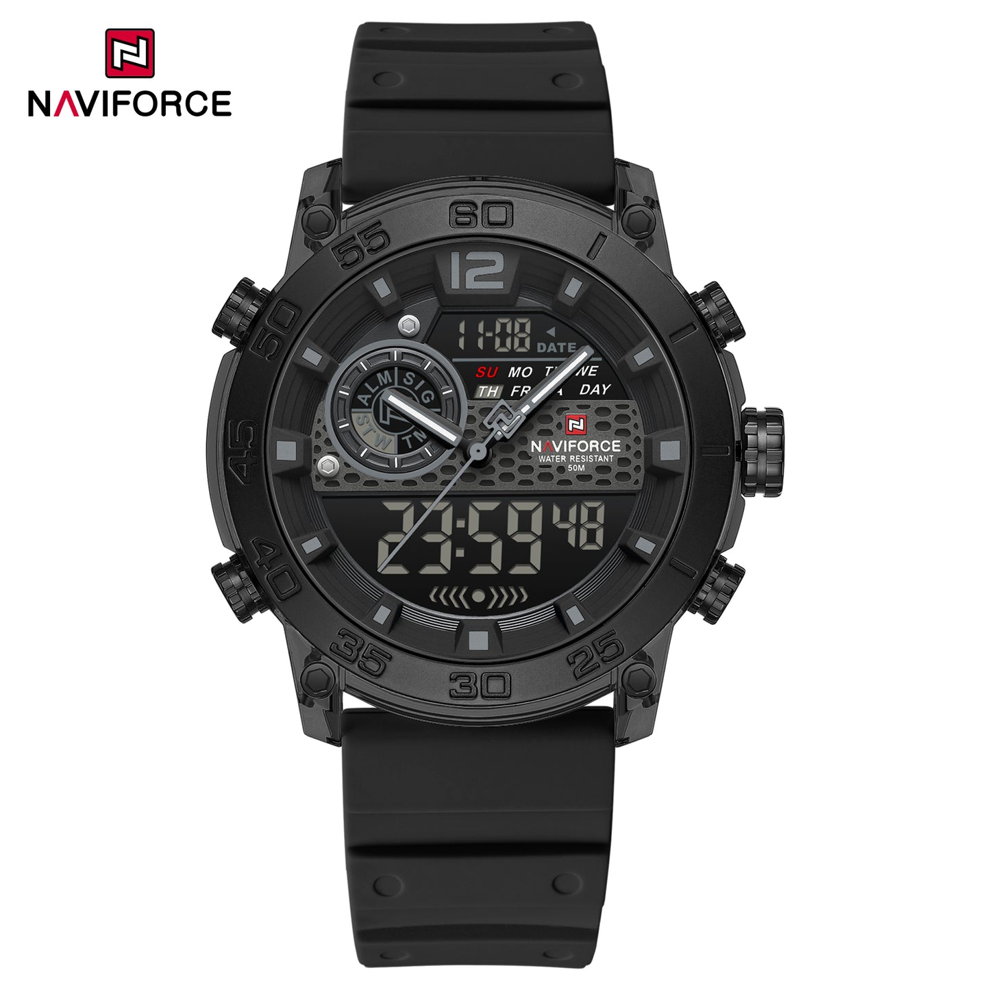 Naviforce 6104 Unisex Silicone Watch - Black