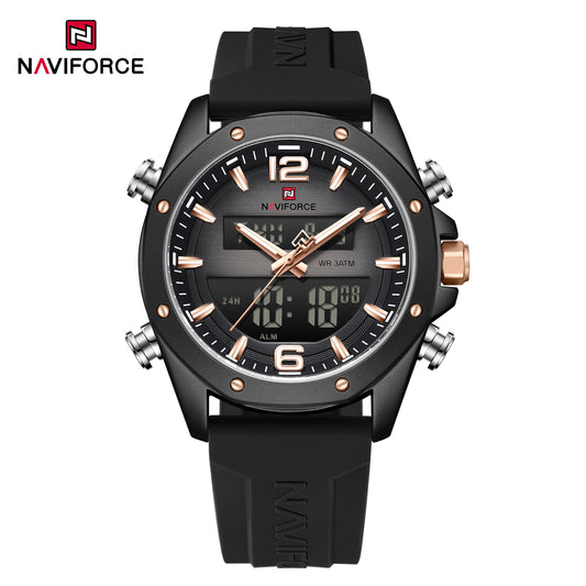 Naviforce 9264 Sentinel Men Silicone Watch - Black RoseGold
