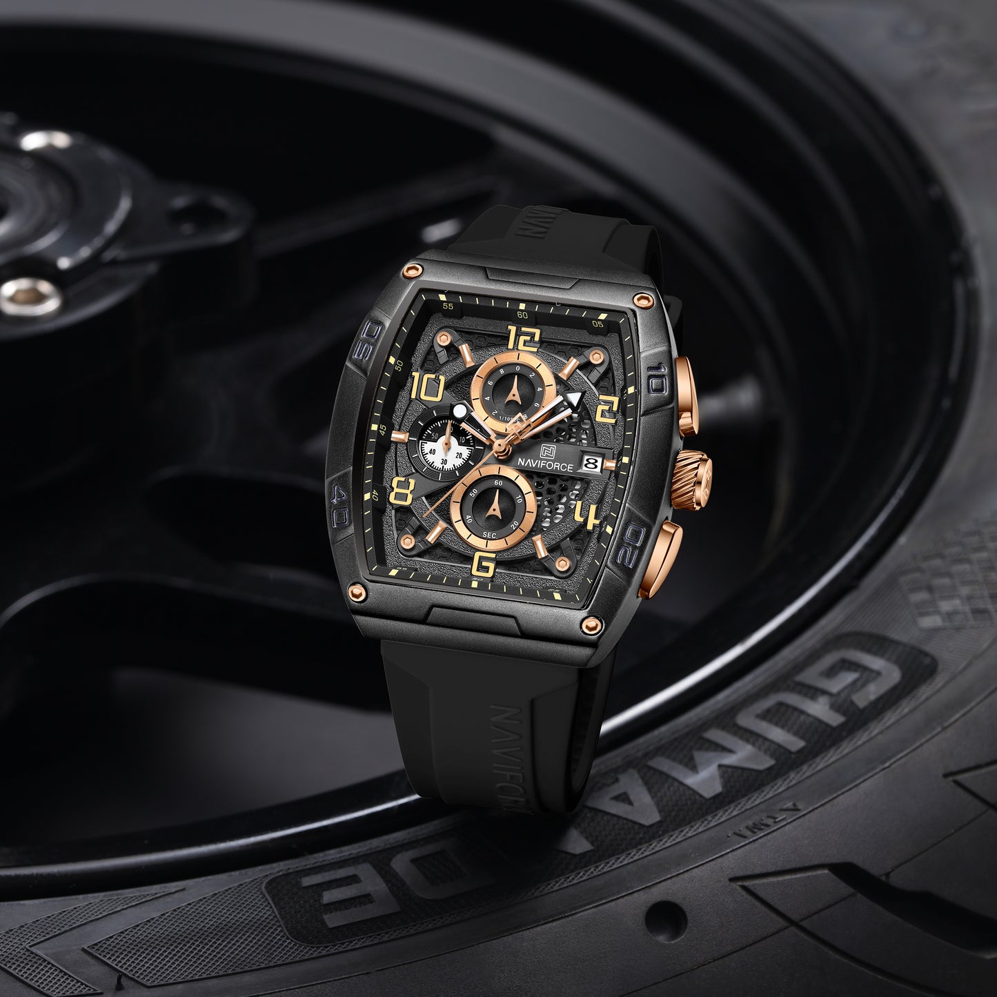 Naviforce 8052 Fantasy Men Watch - Black RoseGold