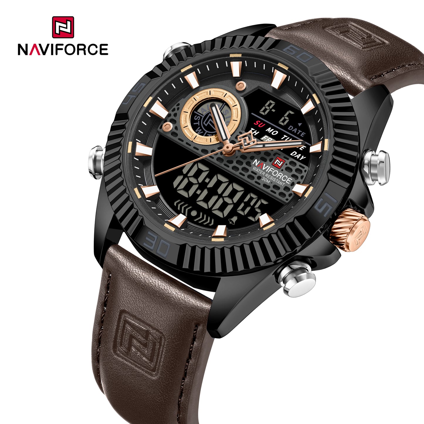 Naviforce 9262L Voyager Men Leather Watch - Coffee-Brown