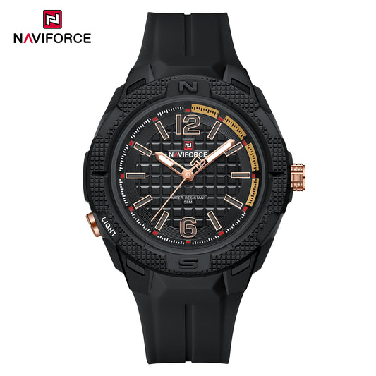 Naviforce 7126 Haute Silicone Men Watch - Black RoseGold