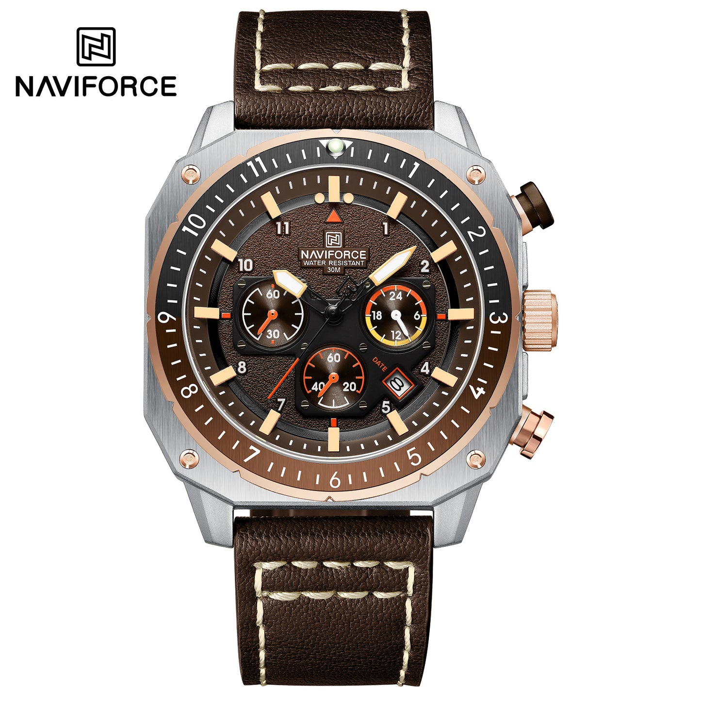 Naviforce 8057 Chronomaster Men Watch - Silver Brown