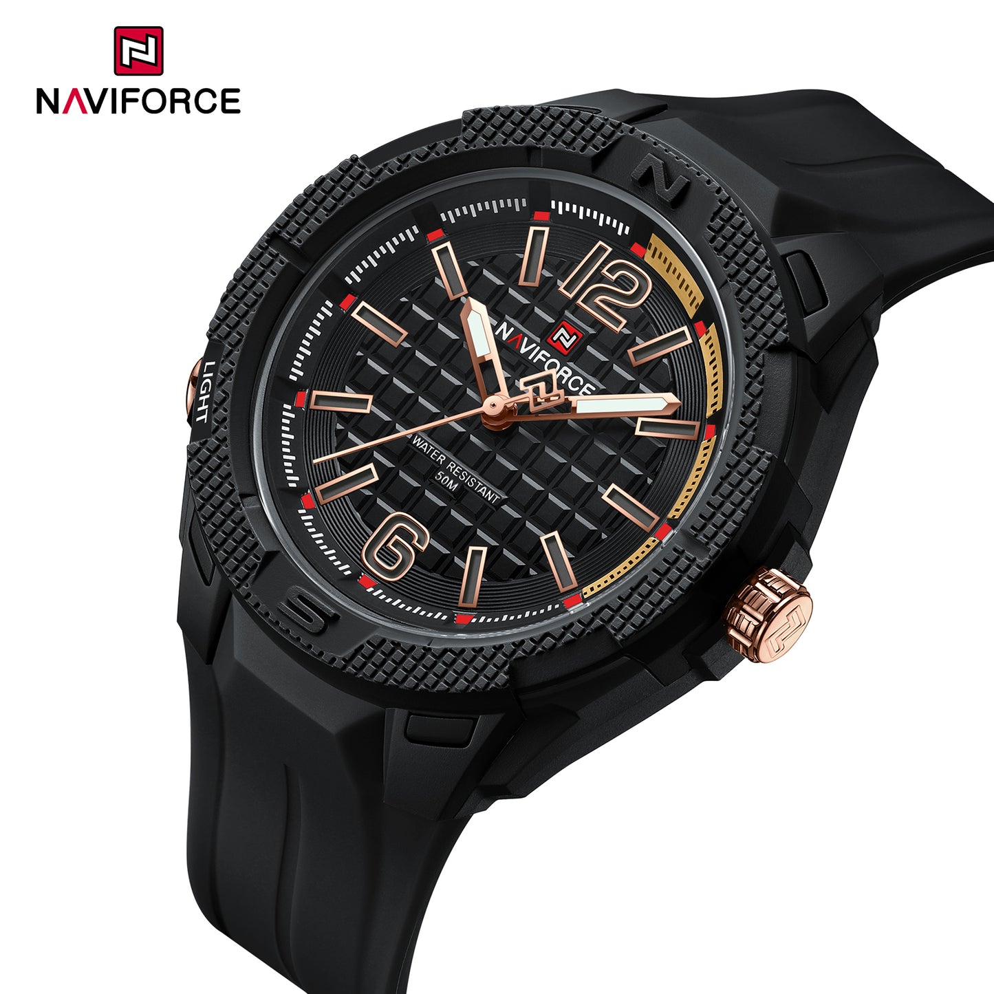 Naviforce 7126 Haute Silicone Men Watch - Black RoseGold