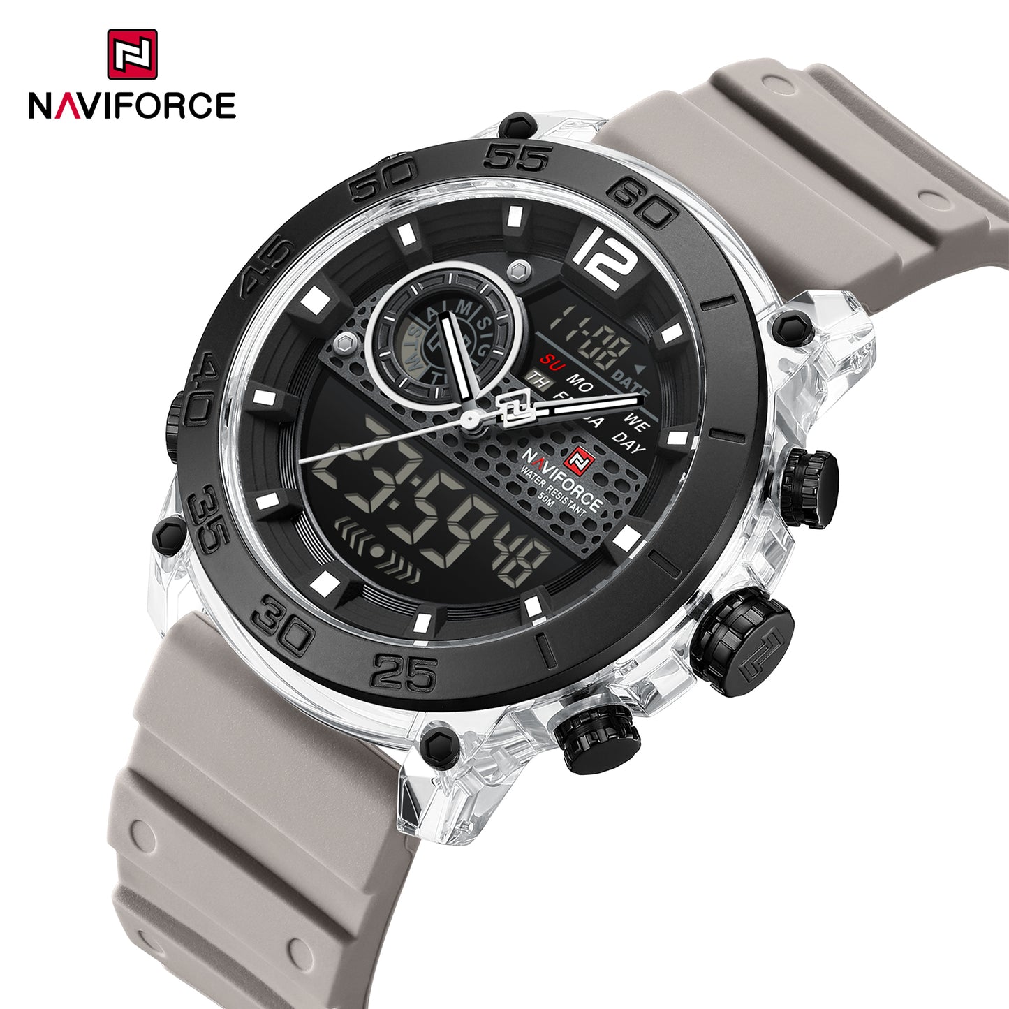Naviforce 6104 Unisex Silicone Watch - Grey-black