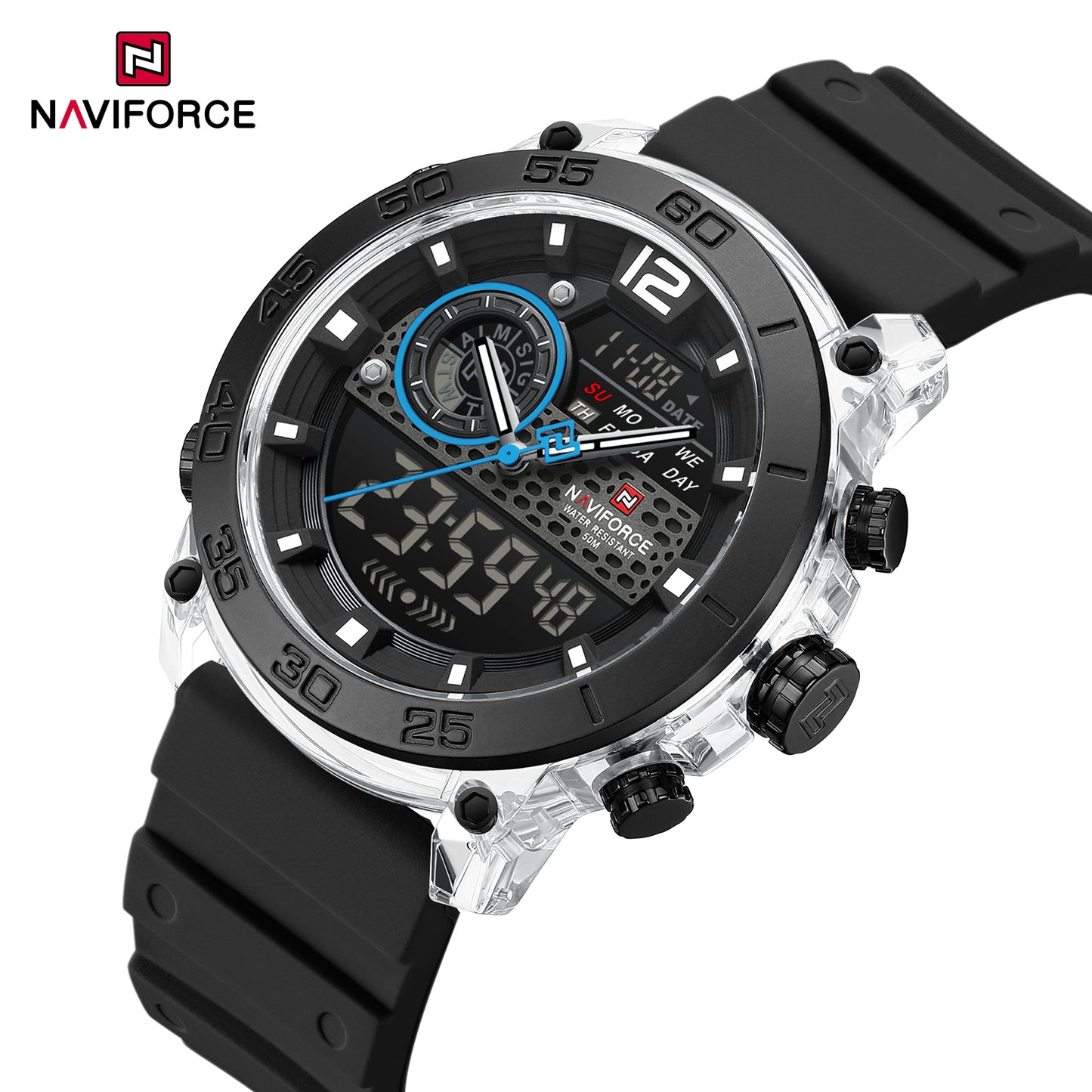 Naviforce 6104 Unisex Silicone Watch - Black-silver