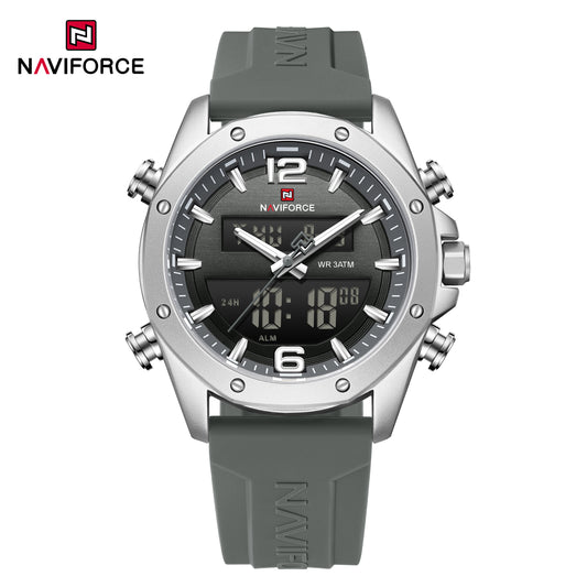 Naviforce 9264 Sentinel Men Silicone Watch - Silver DarkGrey