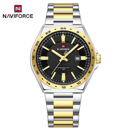 Naviforce 9266 Brandon Men Watch - Silver-Black Gold