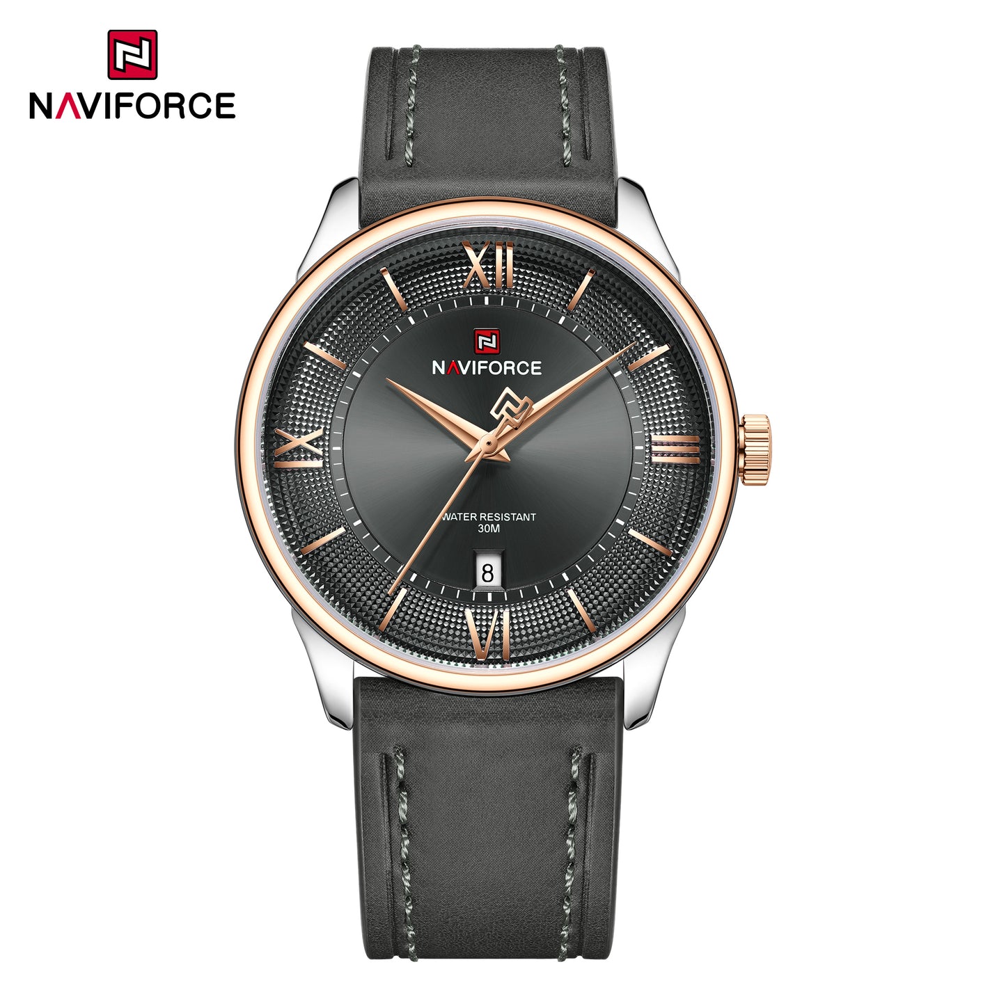 Naviforce 9272L Spectra Men Leather Watch - Grey-RoseGold