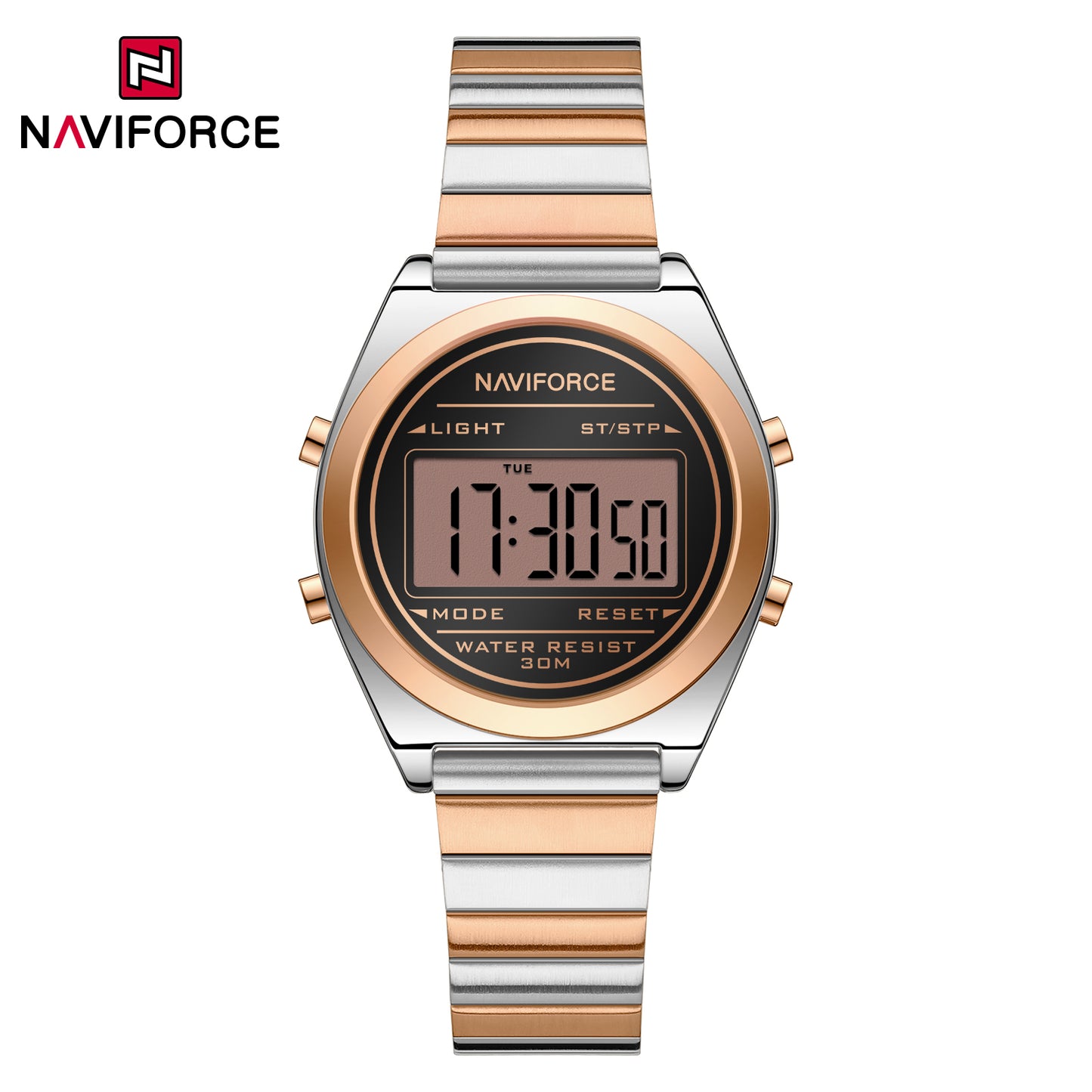 Naviforce 5066 Haute Digital Women Watch - RoseGold Silver