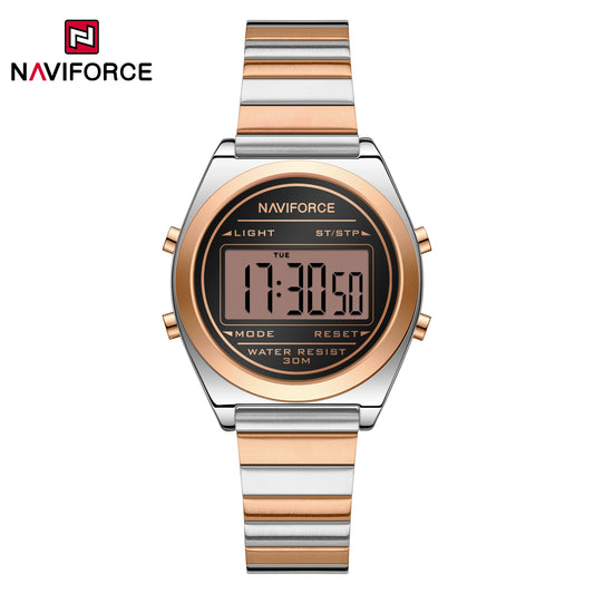 Naviforce 5066 Haute Digital Women Watch - RoseGold Silver