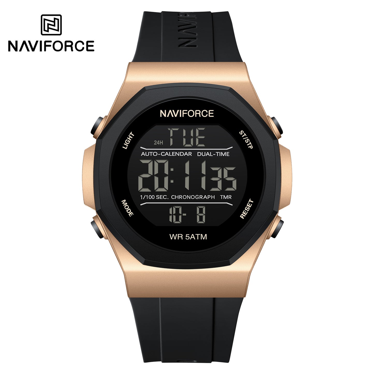 Naviforce NF7117 Volda Digital Men Watch - RoseGold Black
