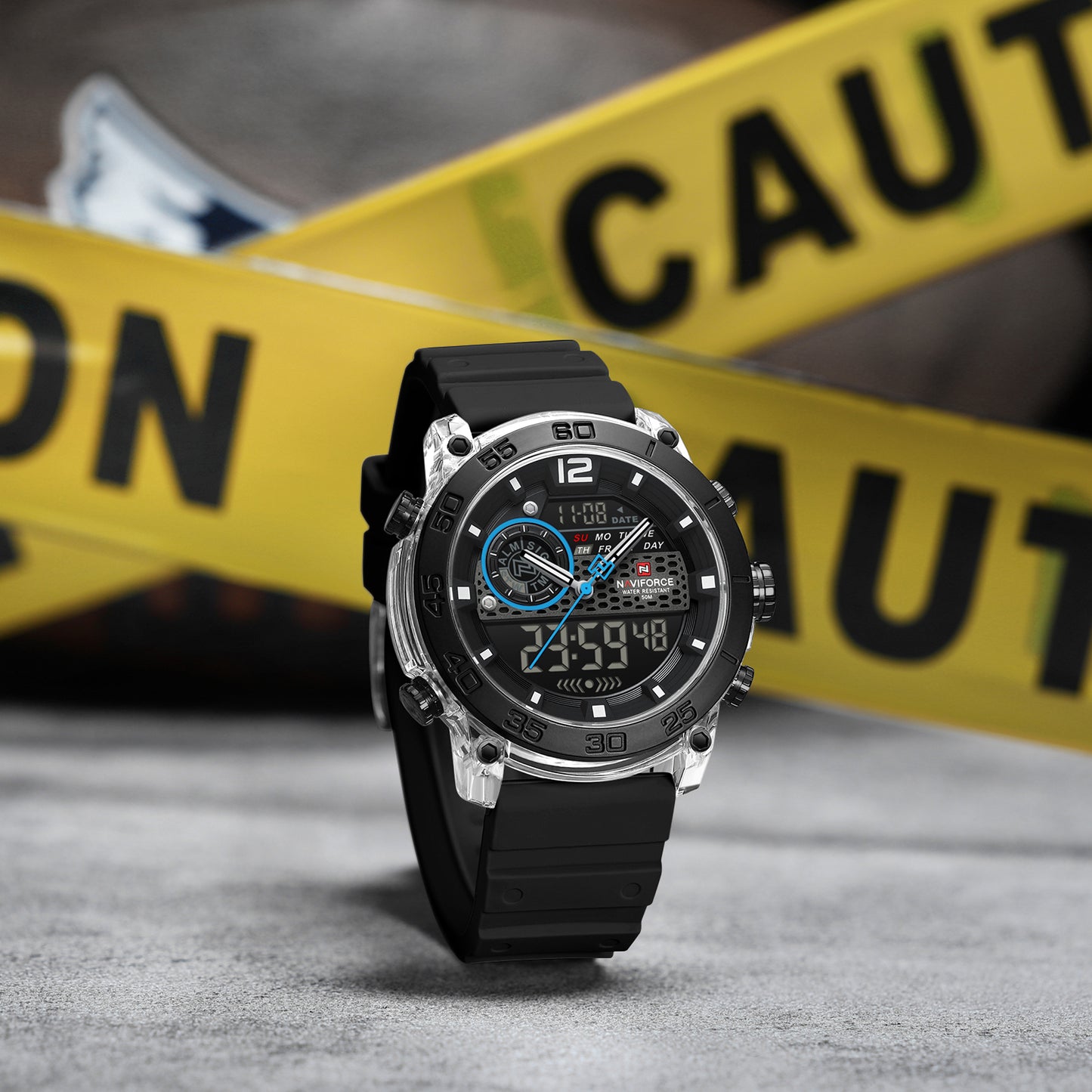 Naviforce 6104 Unisex Silicone Watch - Black-silver