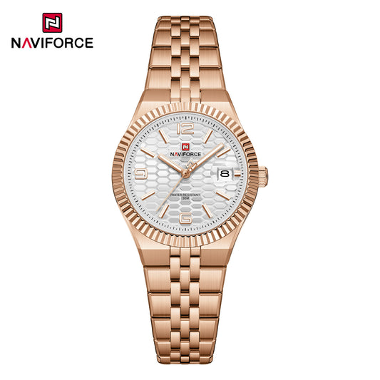Naviforce 5079 Lotus Woman Watch - RoseGold White