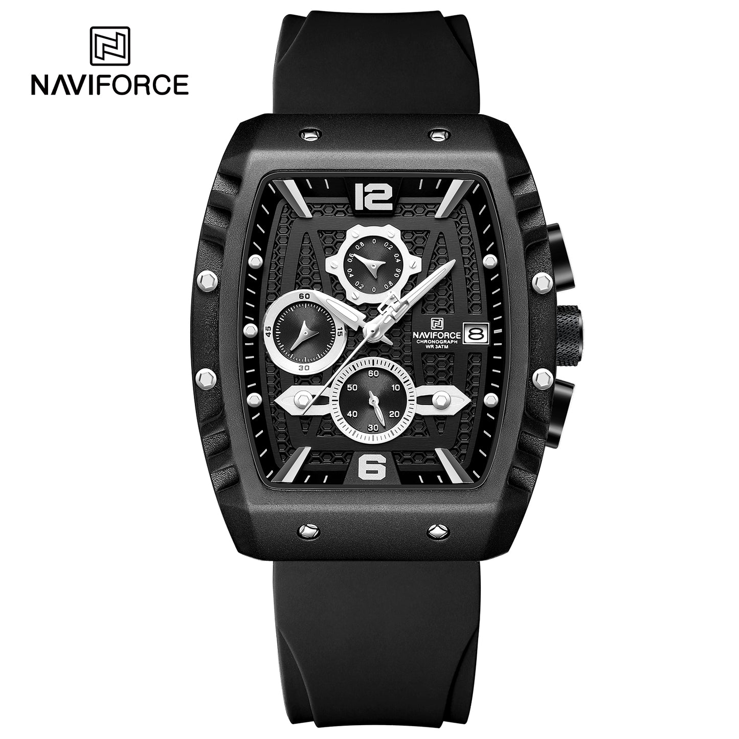 Naviforce 8025 Rotary Men Watch - Black White