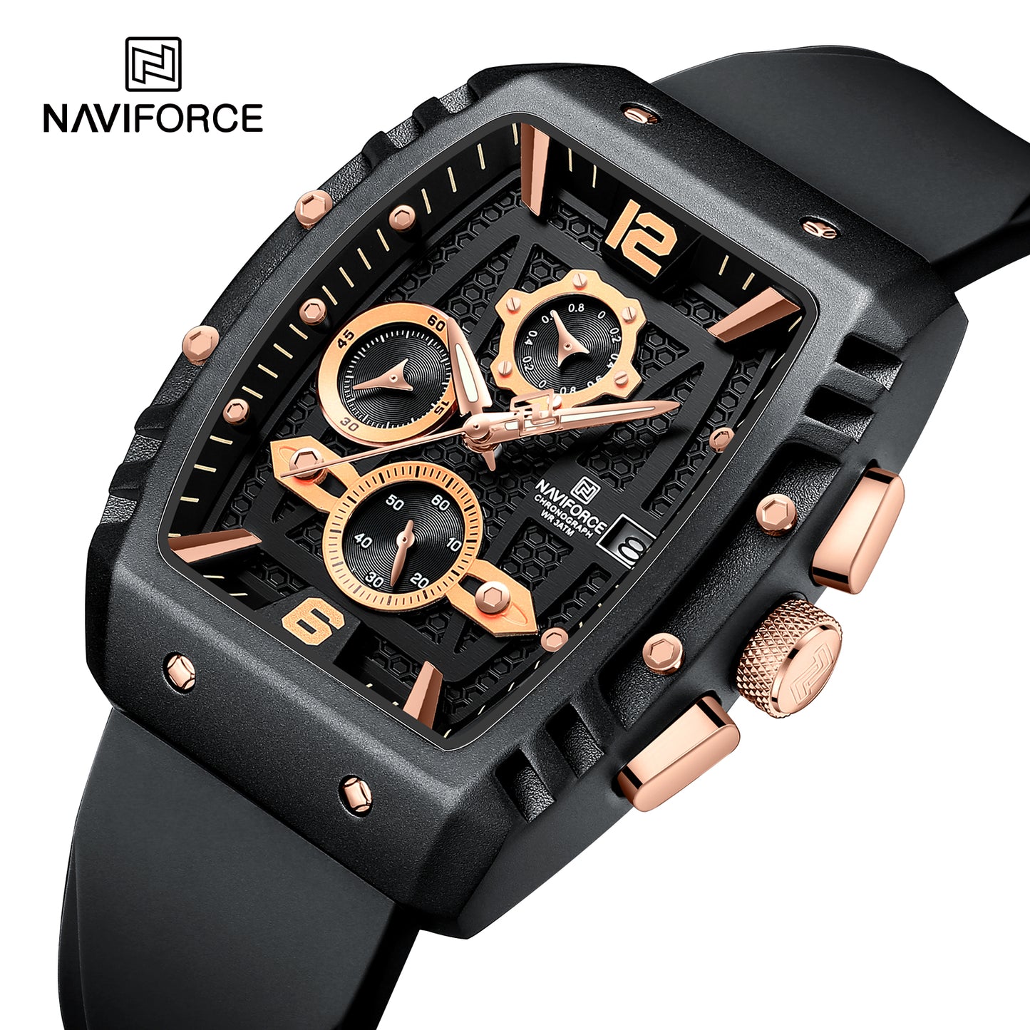 Naviforce 8025 Rotary Men Watch - Black RoseGold