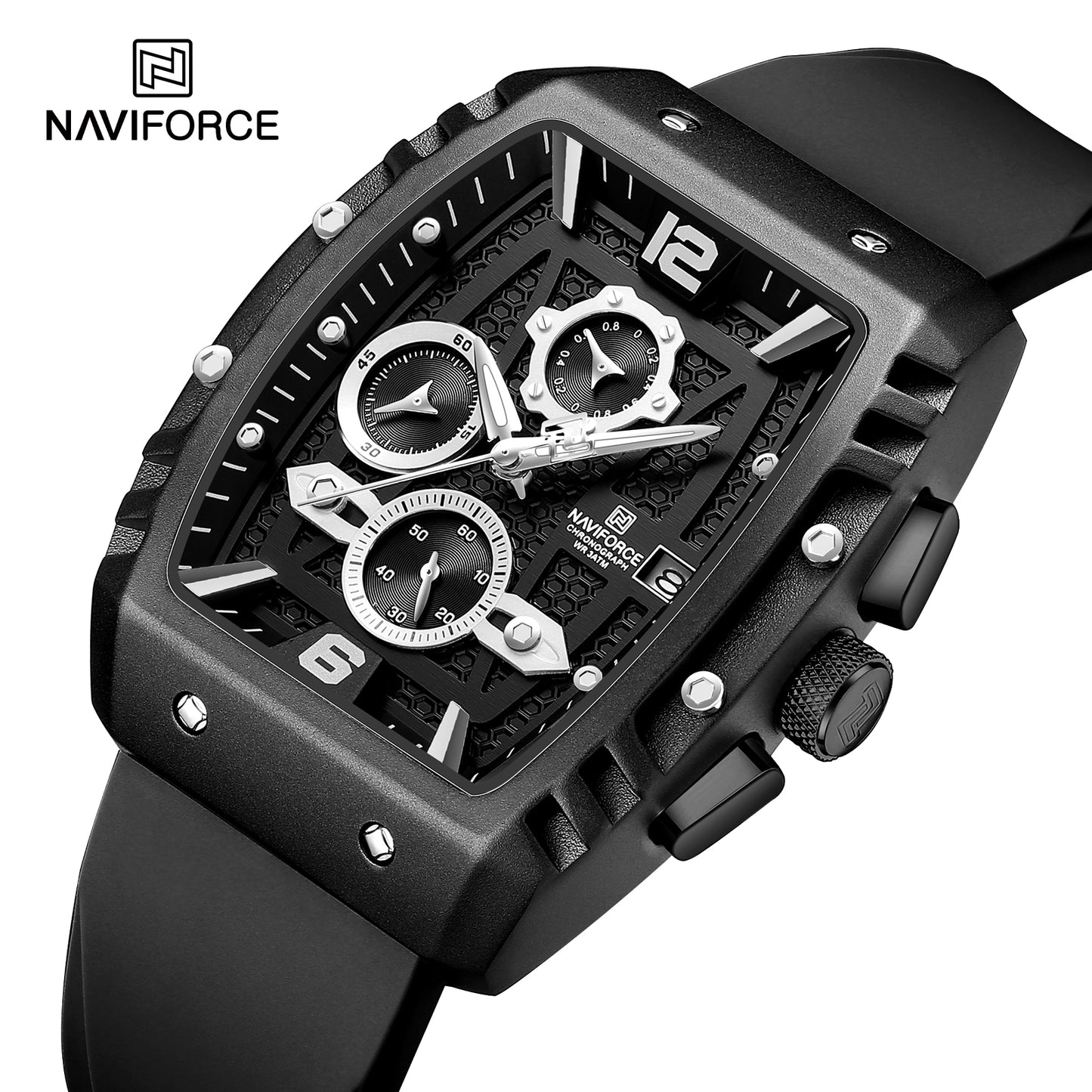 Naviforce 8025 Rotary Men Watch - Black White