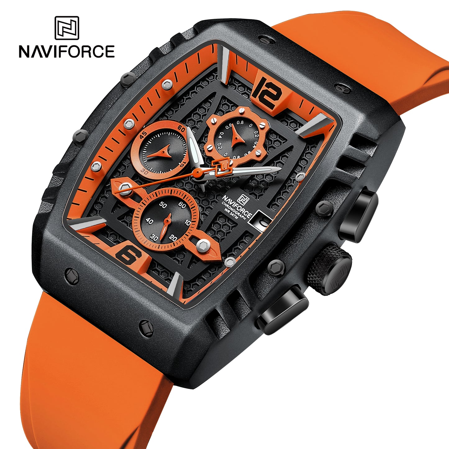 Naviforce 8025 Rotary Men Watch - Black Orange