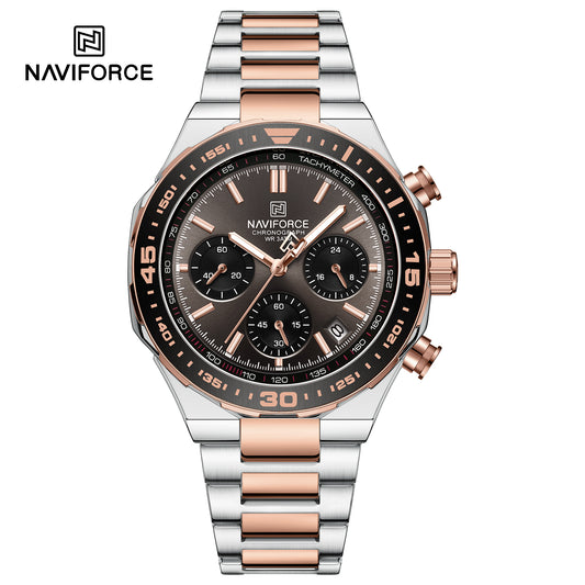 Naviforce 8049 Sparrow Men Chronograph Watch - Silver RoseGold