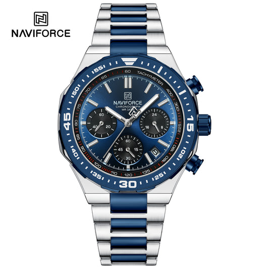 Naviforce 8049 Sparrow Men Chronograph Watch - Silver Blue