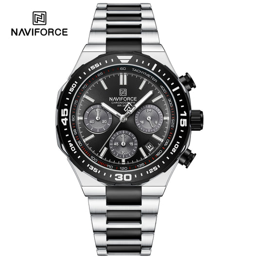 Naviforce 8049 Sparrow Men Chronograph Watch - Silver Black