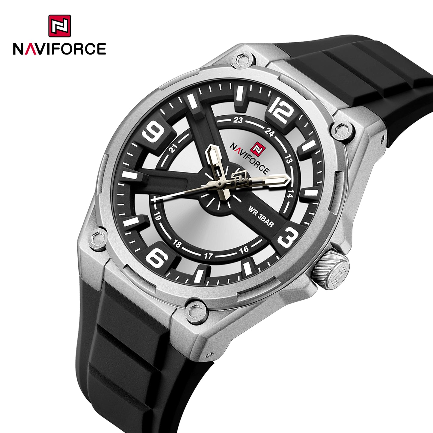 Naviforce 9260 Quantum Silicone Men Watch - Silver Black