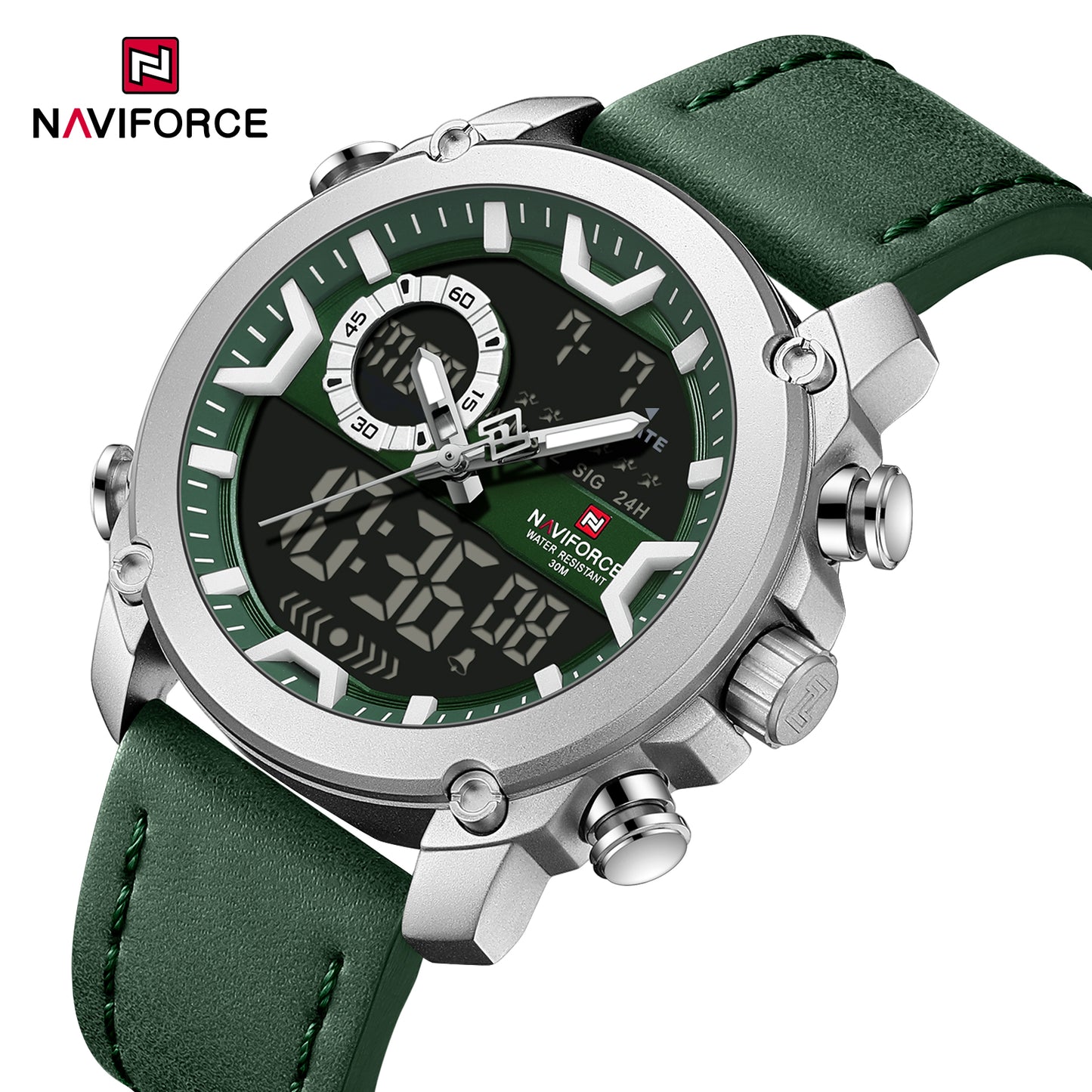 Naviforce 9261 Urban Men Leather Watch - Silver Green