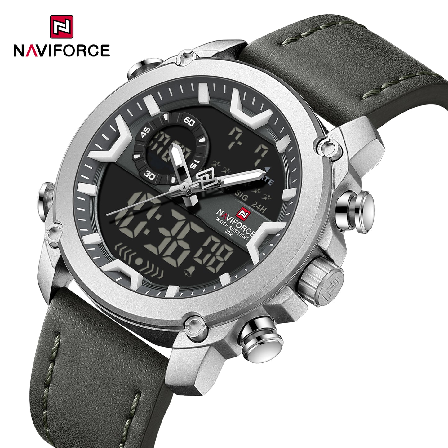 Naviforce 9261 Urban Men Leather Watch - Silver Grey