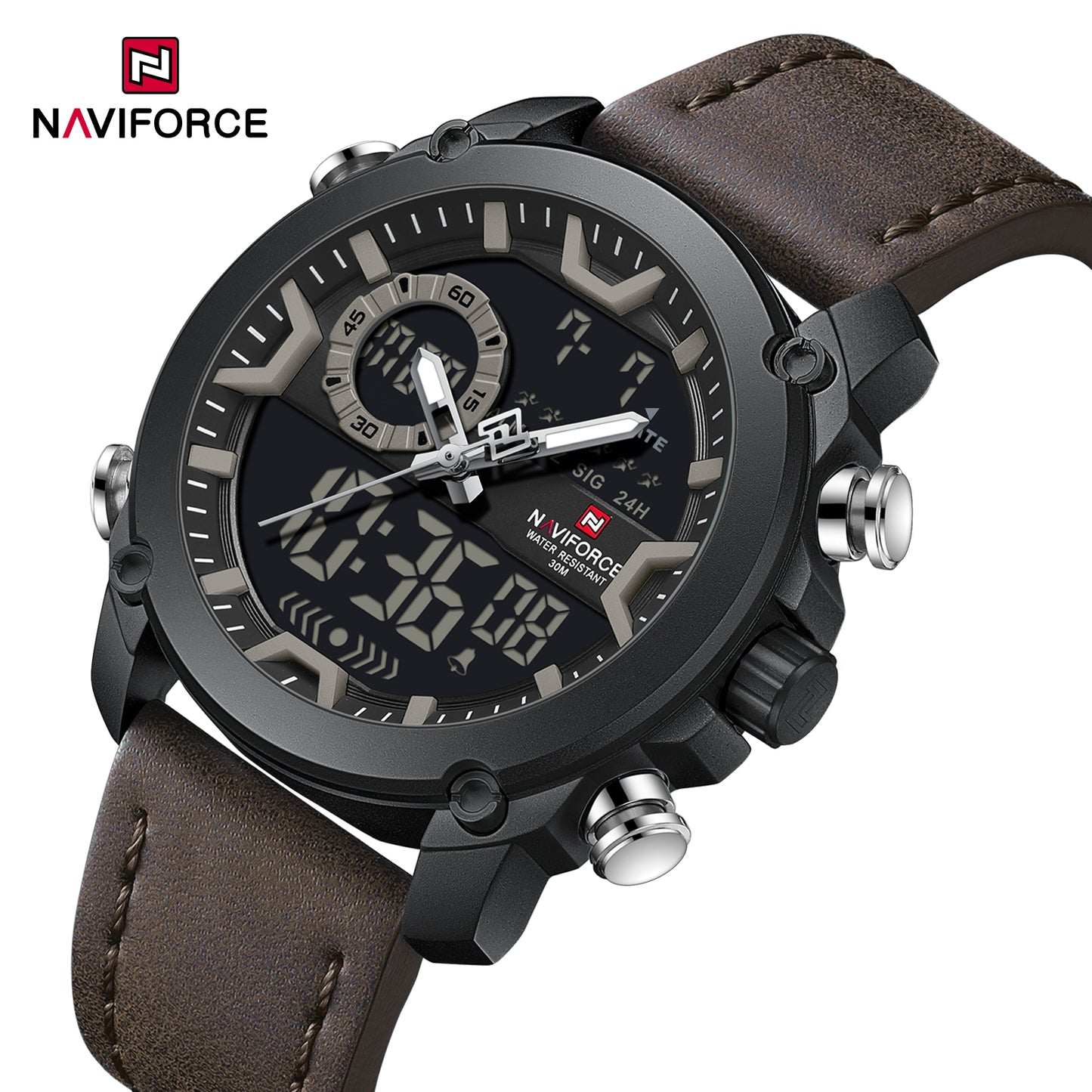 Naviforce 9261 Urban Men Leather Watch - Coffee-Brown Black