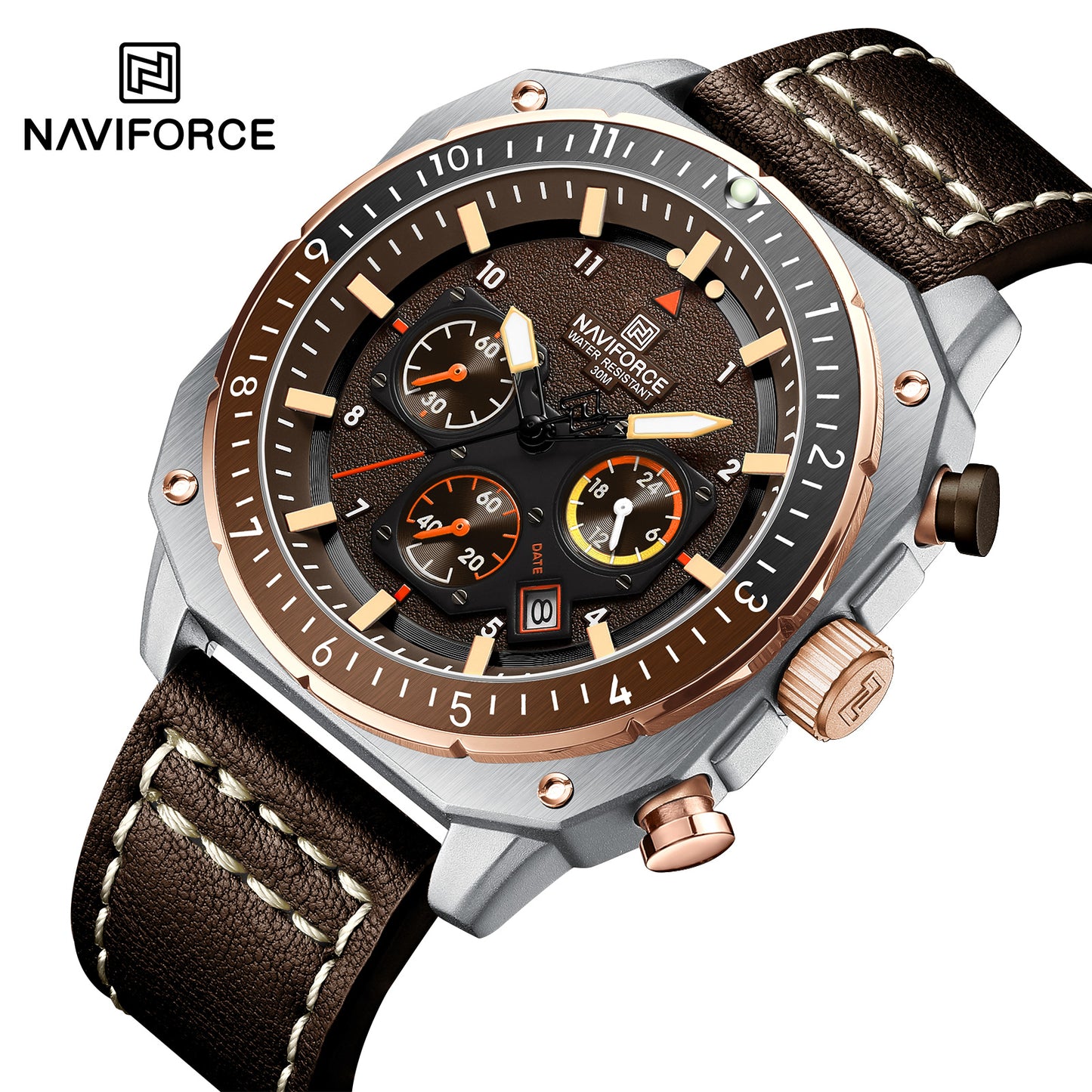 Naviforce 8057 Chronomaster Men Watch - Silver Brown