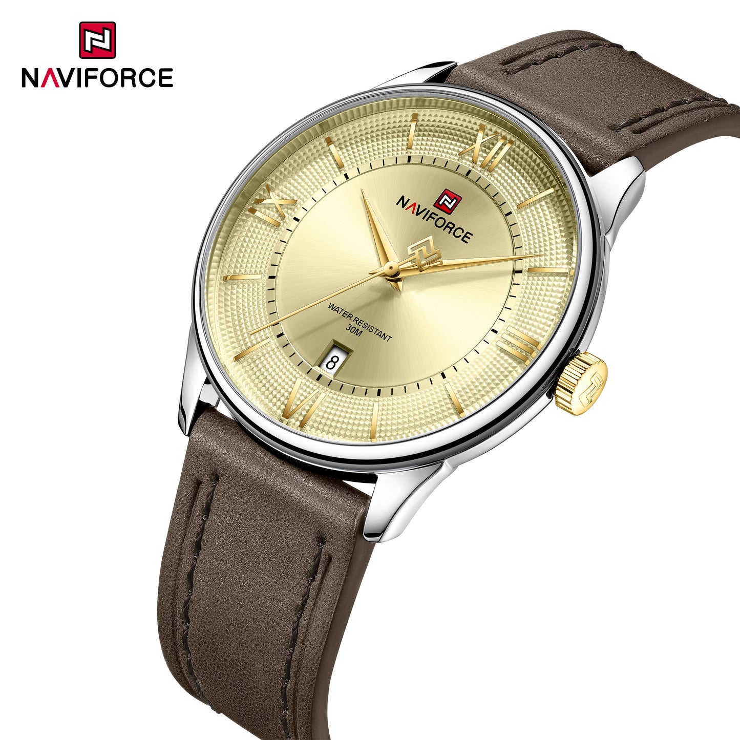 Naviforce 9272L Spectra Men Leather Watch - Darkbrown-Gold