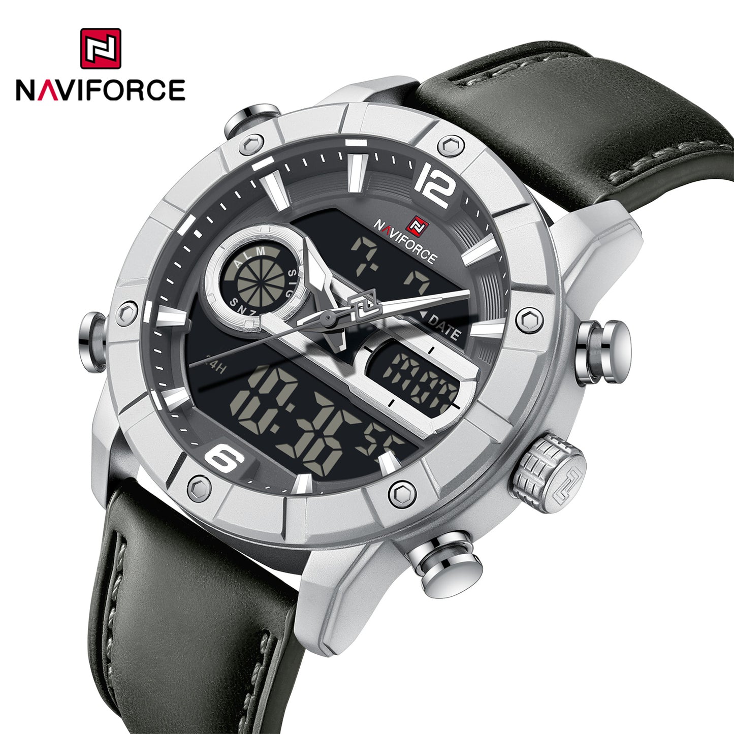 Naviforce 9263 CrossTime Edition Men Leather Watch - Grey